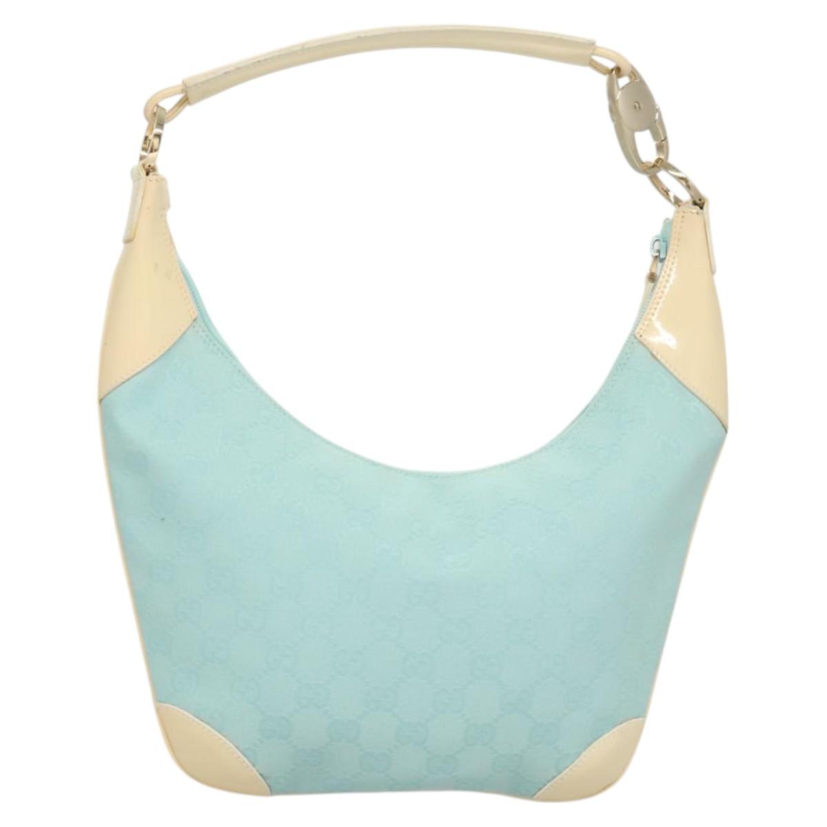 GUCCI GG Canvas Shoulder Bag Light Blue Gold 001 4158 Auth 120032A
