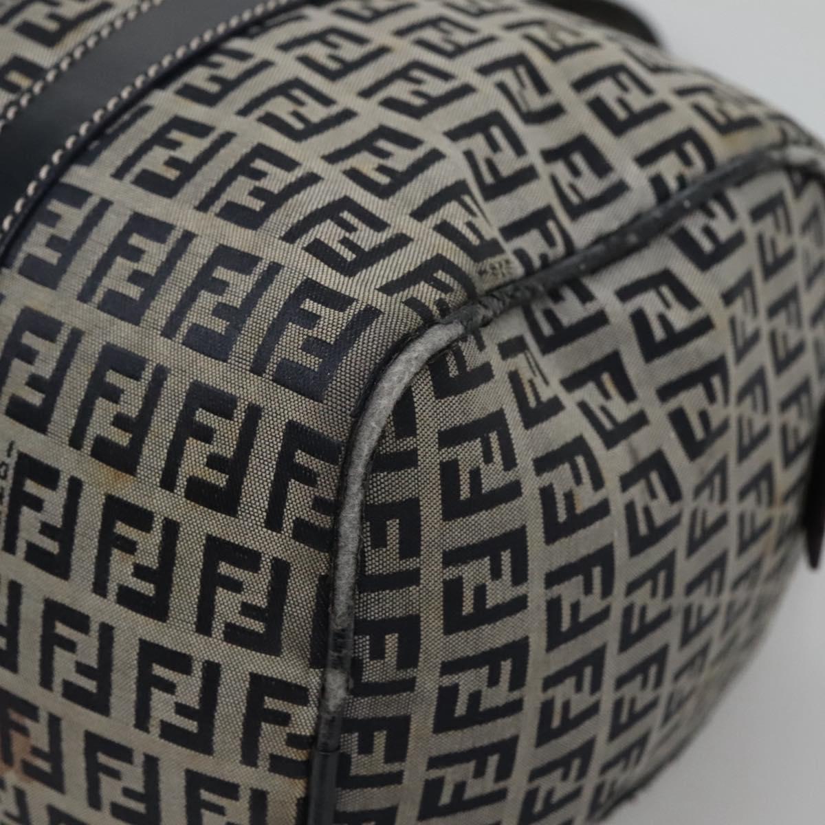 FENDI Zucchino Canvas Boston Bag Navy Silver Auth 120038