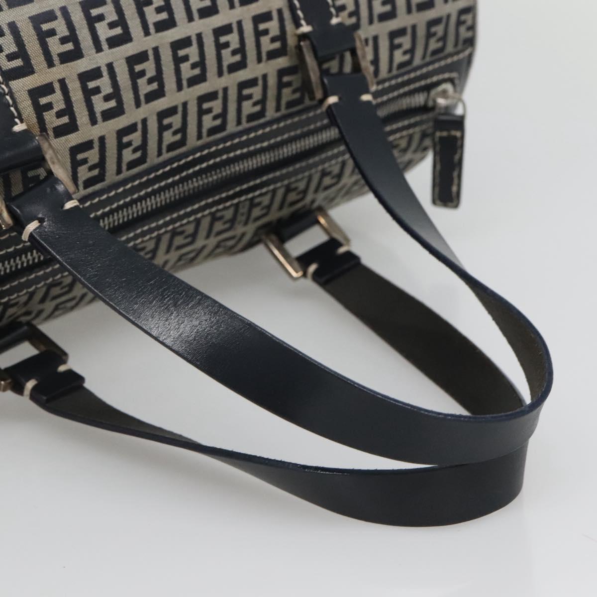 FENDI Zucchino Canvas Boston Bag Navy Silver Auth 120038