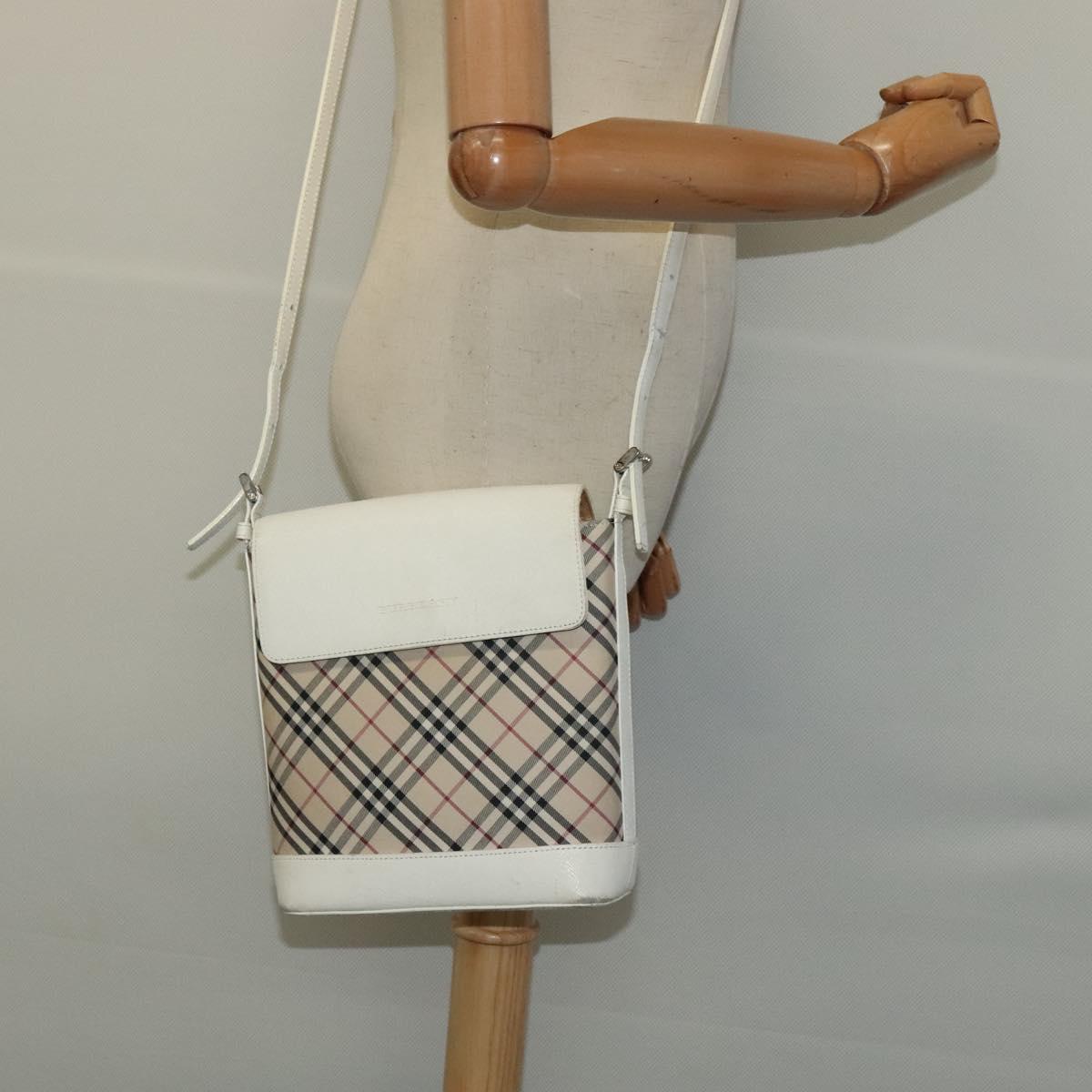 BURBERRY Nova Check Shoulder Bag Canvas Beige Silver Auth 120041