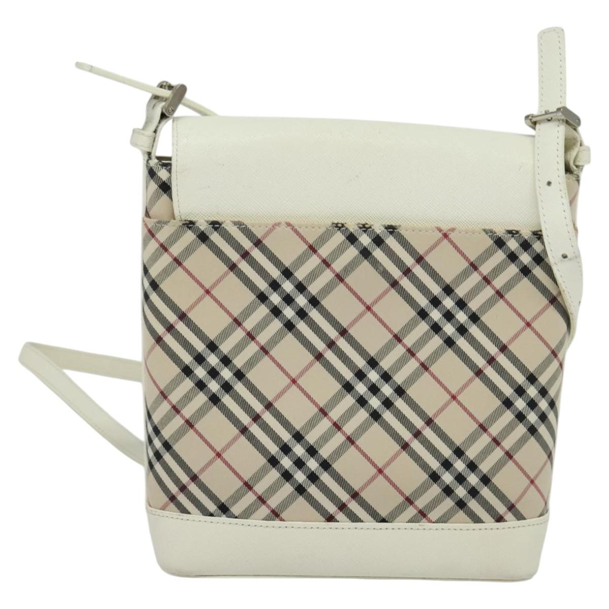 BURBERRY Nova Check Shoulder Bag Canvas Beige Silver Auth 120041