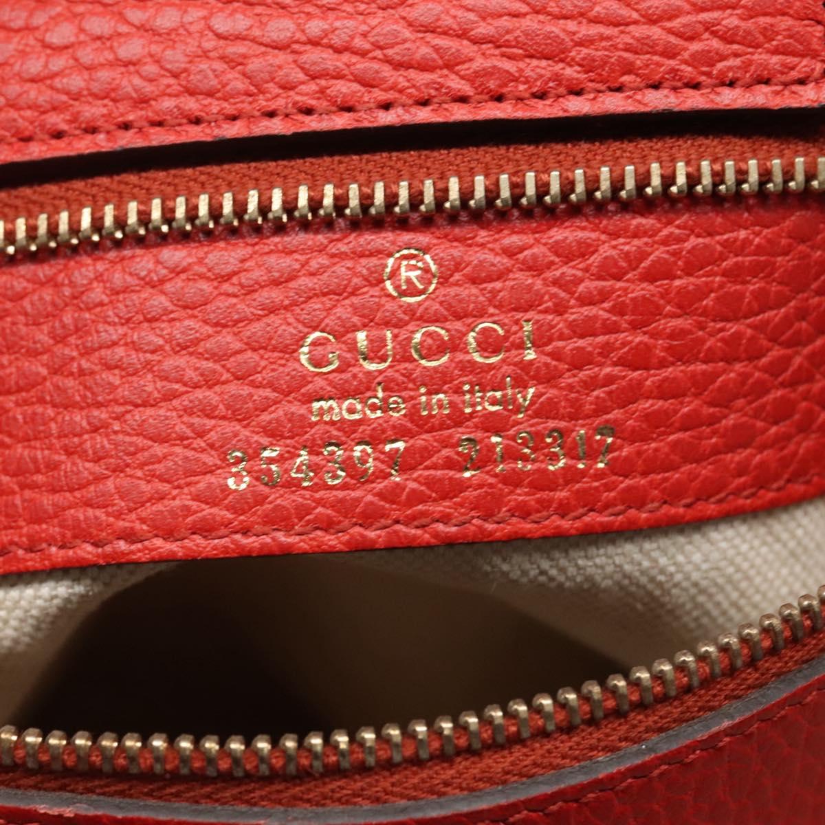 GUCCI Tote Bag Leather Red Gold 354397 Auth 120046