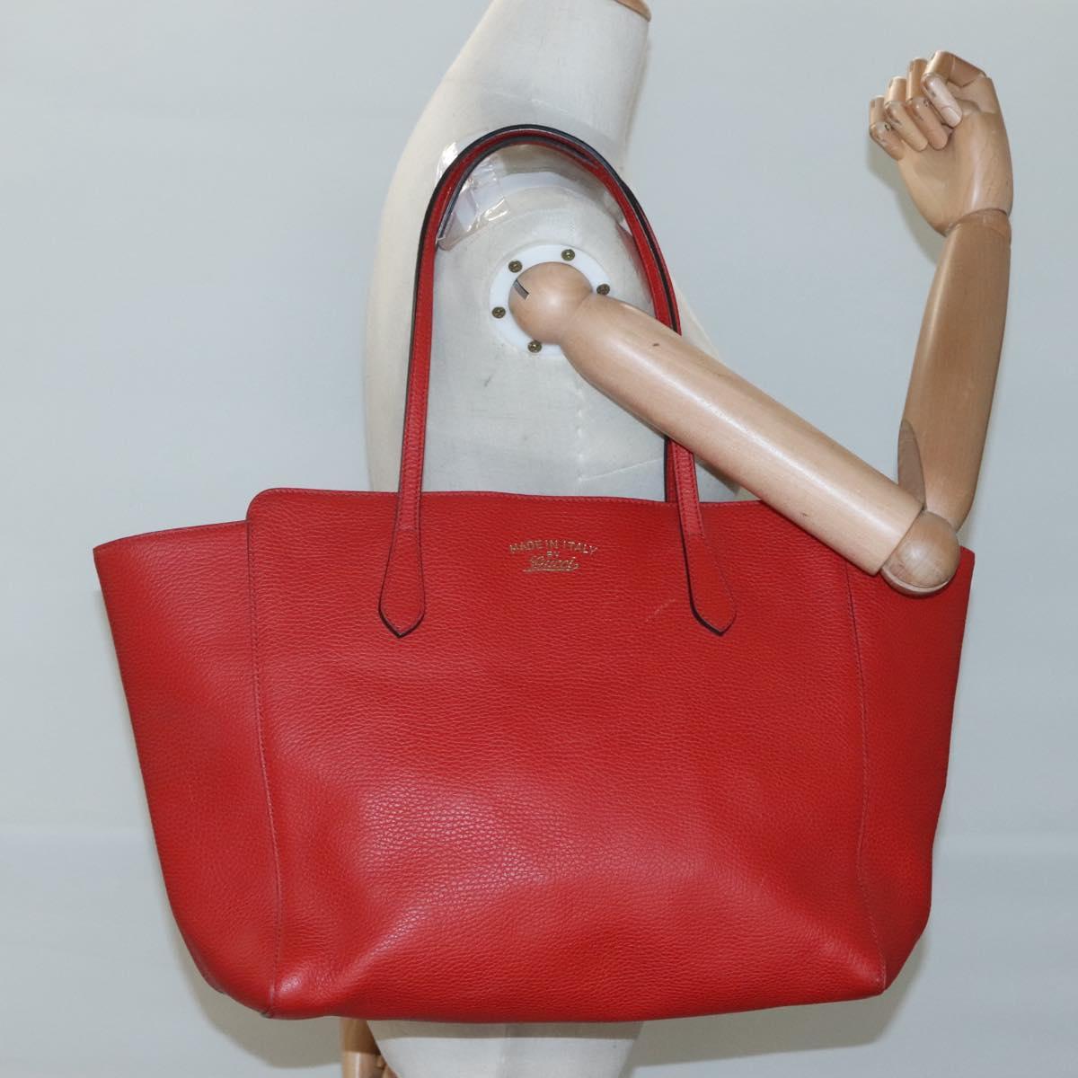 GUCCI Tote Bag Leather Red Gold 354397 Auth 120046