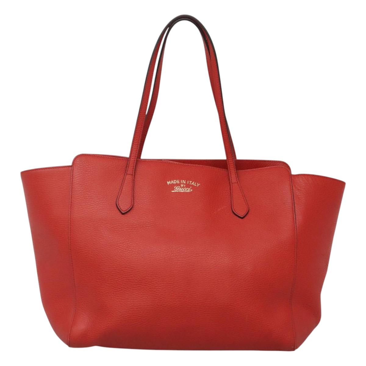 GUCCI Tote Bag Leather Red Gold 354397 Auth 120046