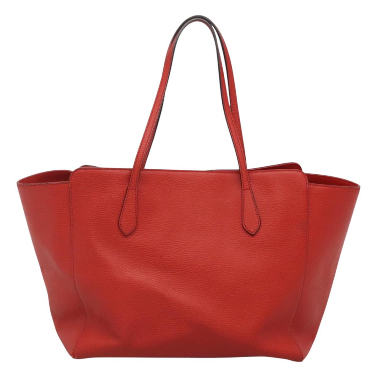 GUCCI Tote Bag Leather Red Gold 354397 Auth 120046