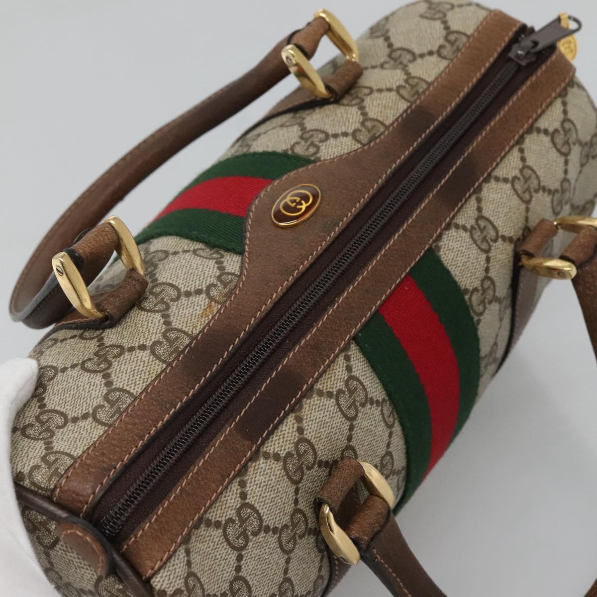 GUCCI GG Supreme Web Sherry Line Boston Bag PVC Red Green beige Auth 120065