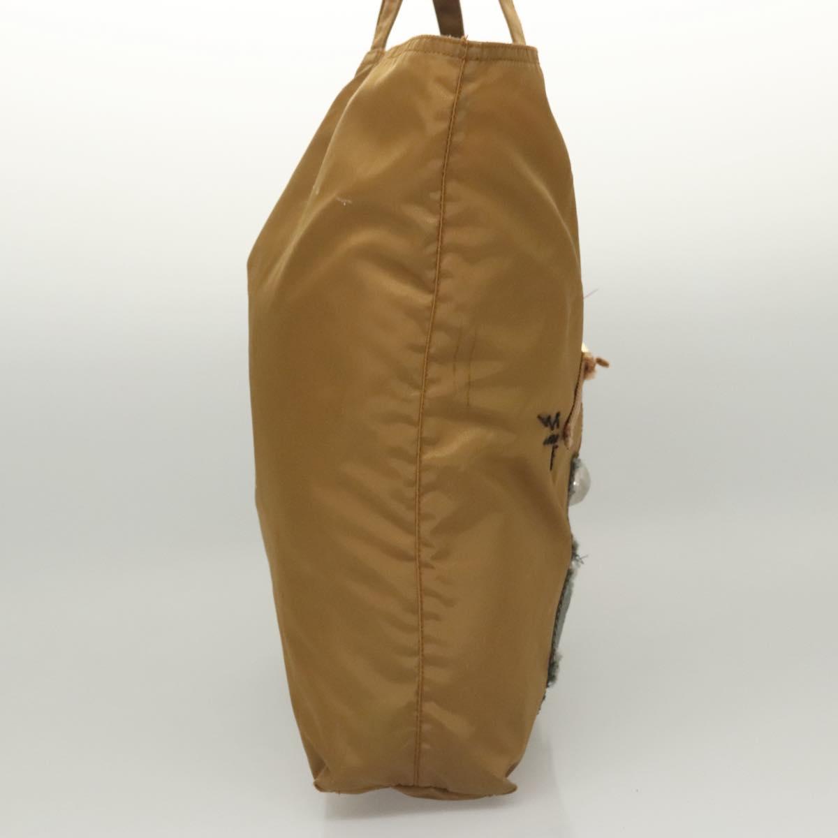 PRADA Tote Bag Nylon Khaki Silver Auth 120103
