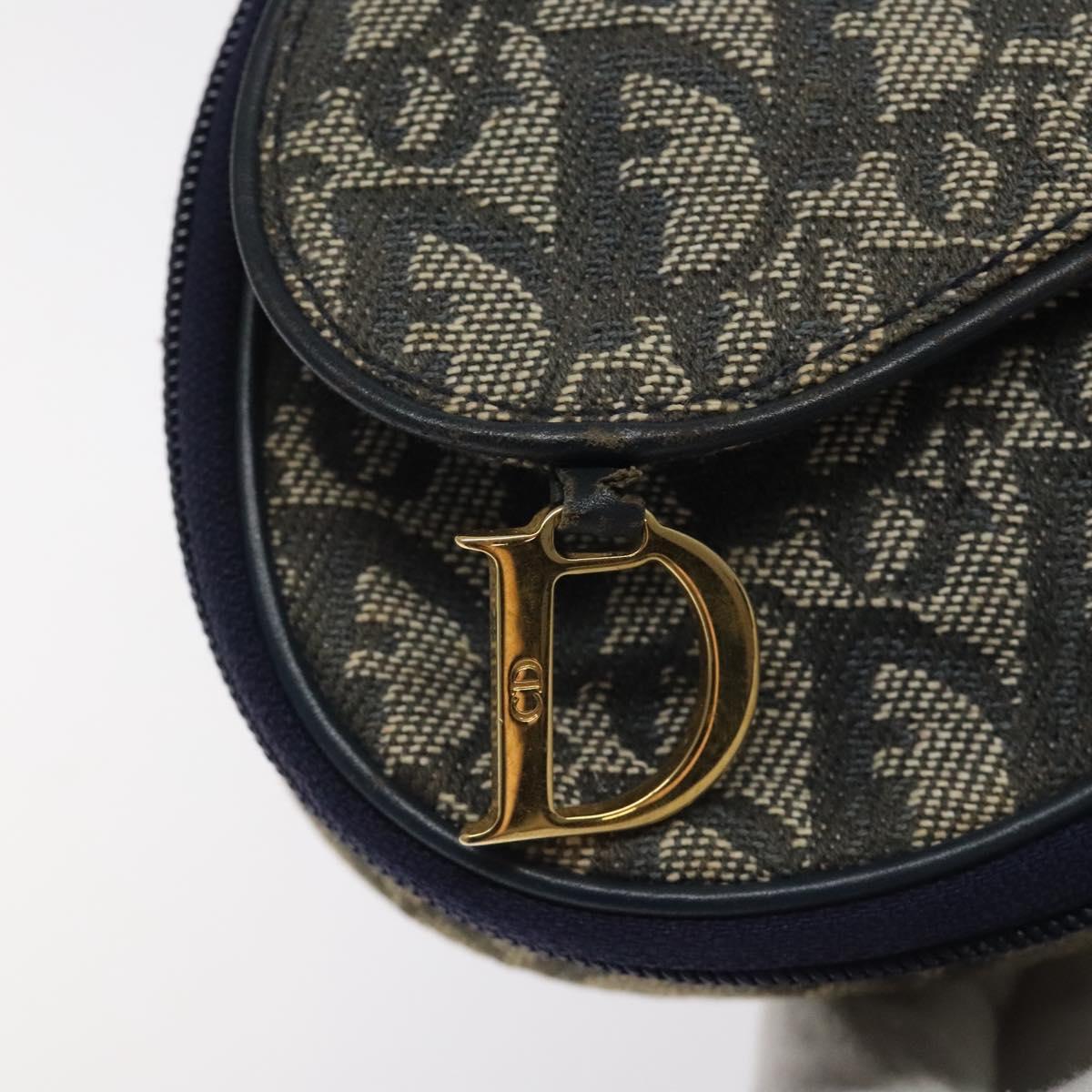 Christian Dior Trotter Canvas Saddle Pouch Navy Gold Auth 120108