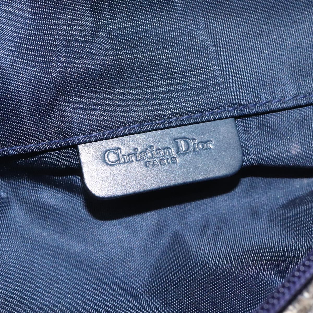 Christian Dior Trotter Canvas Saddle Pouch Navy Gold Auth 120108