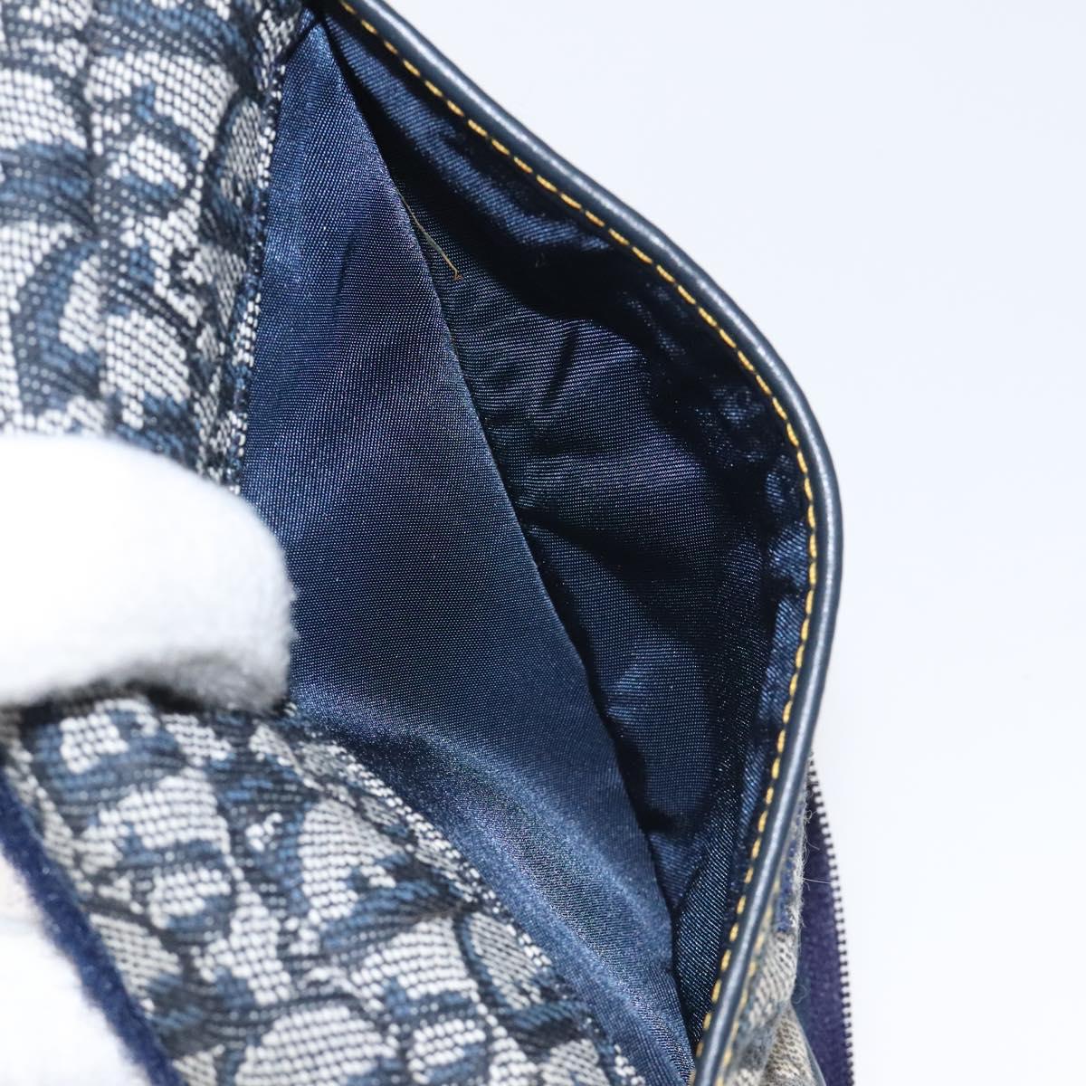 Christian Dior Trotter Canvas Saddle Pouch Navy Gold Auth 120108