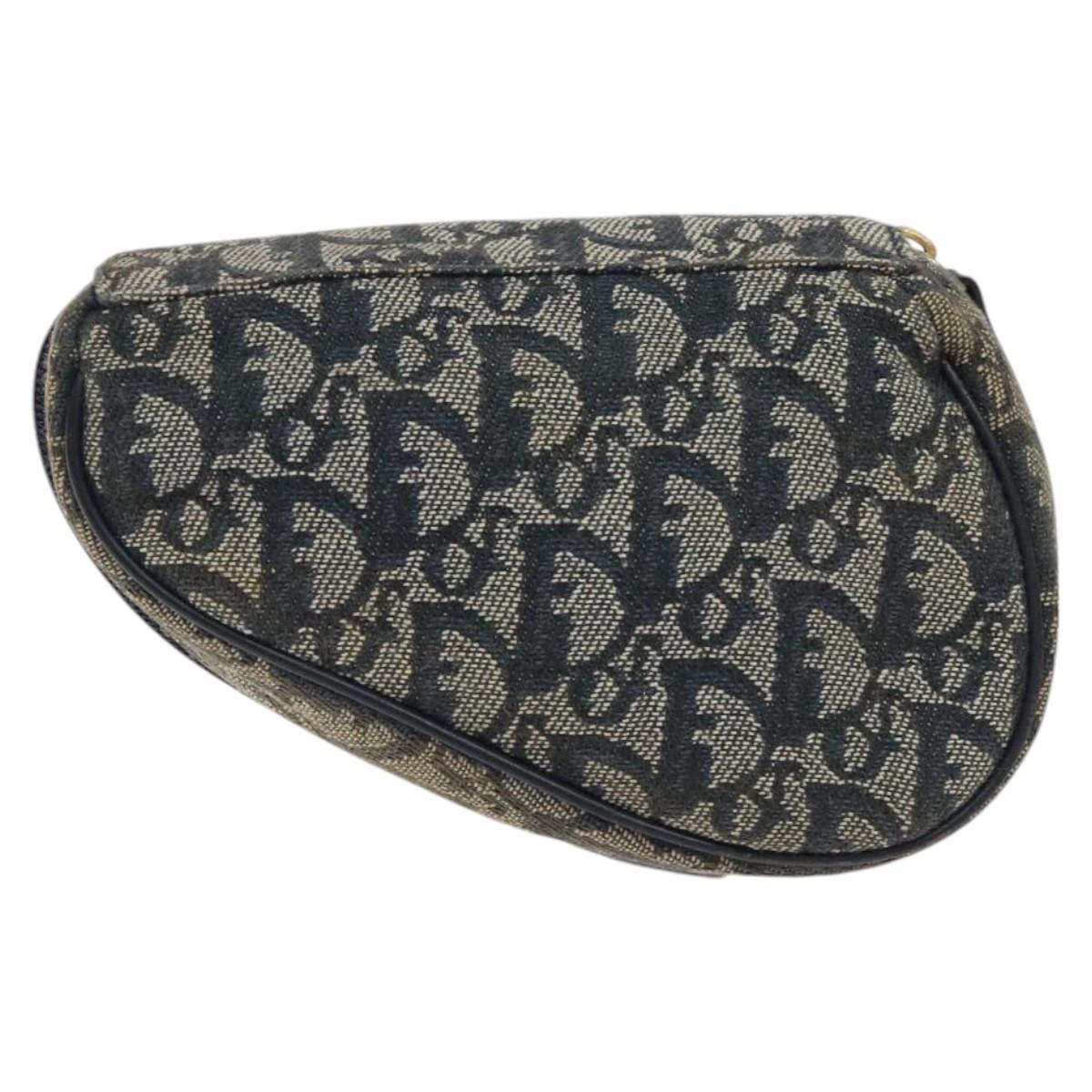 Christian Dior Trotter Canvas Saddle Pouch Navy Gold Auth 120108
