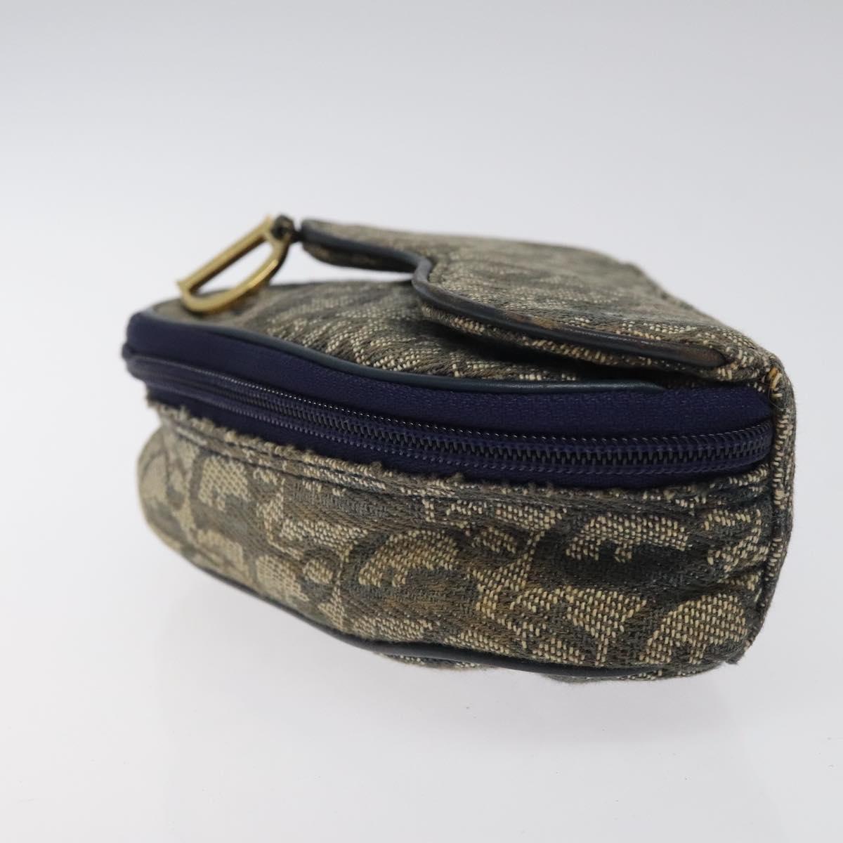Christian Dior Trotter Canvas Saddle Pouch Navy Gold Auth 120108