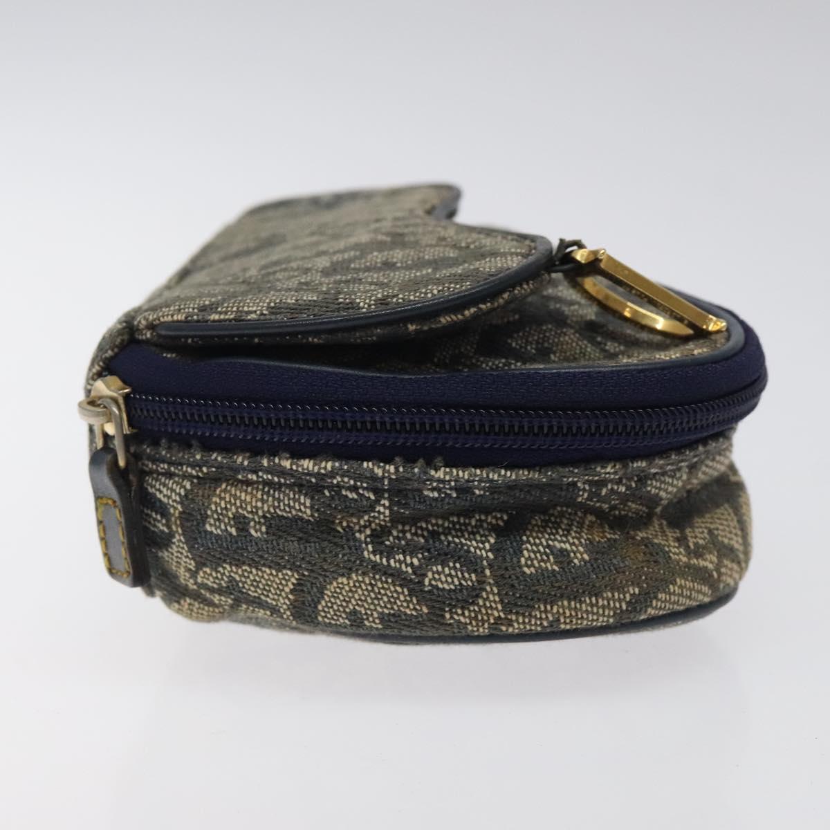 Christian Dior Trotter Canvas Saddle Pouch Navy Gold Auth 120108