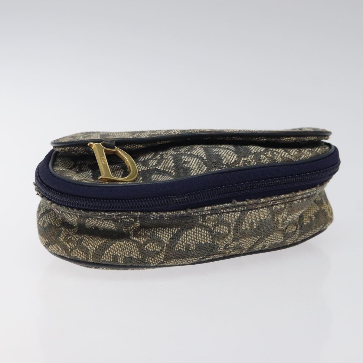 Christian Dior Trotter Canvas Saddle Pouch Navy Gold Auth 120108