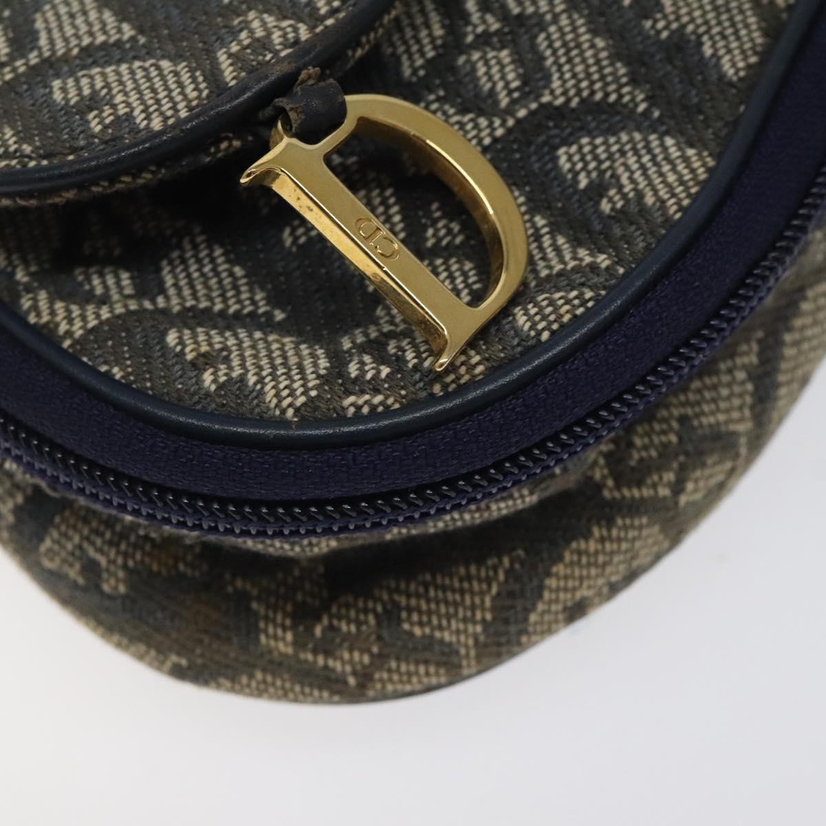 Christian Dior Trotter Canvas Saddle Pouch Navy Gold Auth 120108