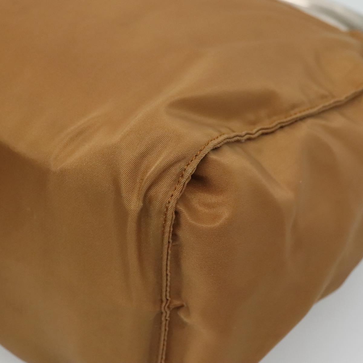 PRADA Hand Bag Nylon Brown Gold Auth 120116
