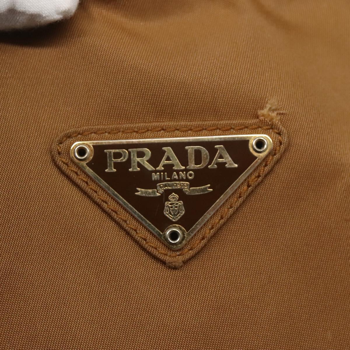 PRADA Hand Bag Nylon Brown Gold Auth 120116