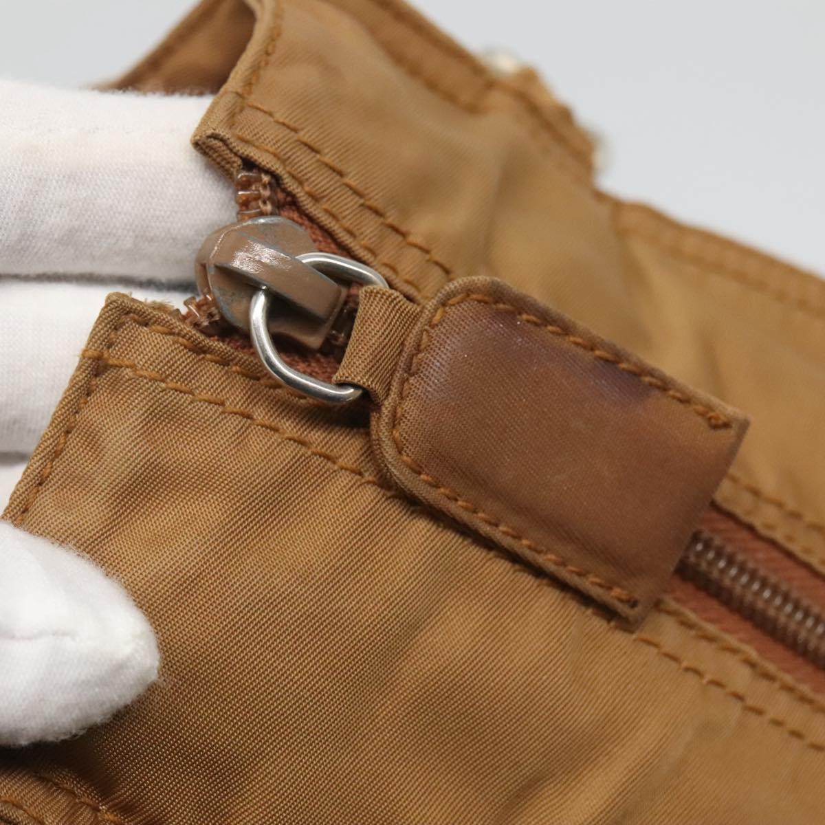 PRADA Hand Bag Nylon Brown Gold Auth 120116