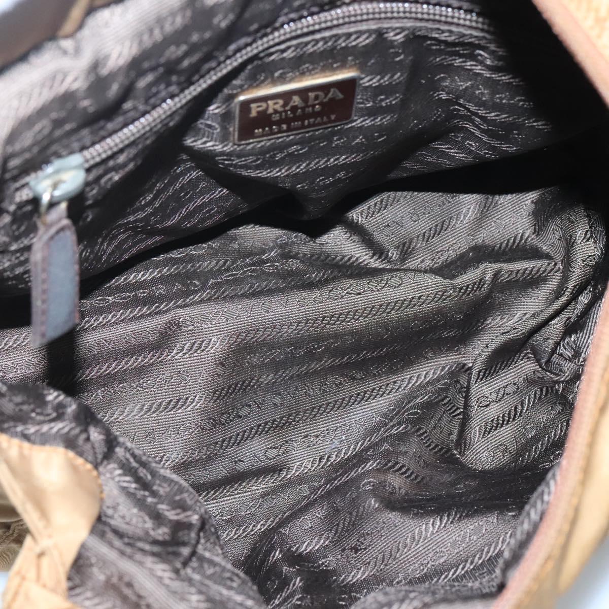 PRADA Hand Bag Nylon Brown Gold Auth 120116