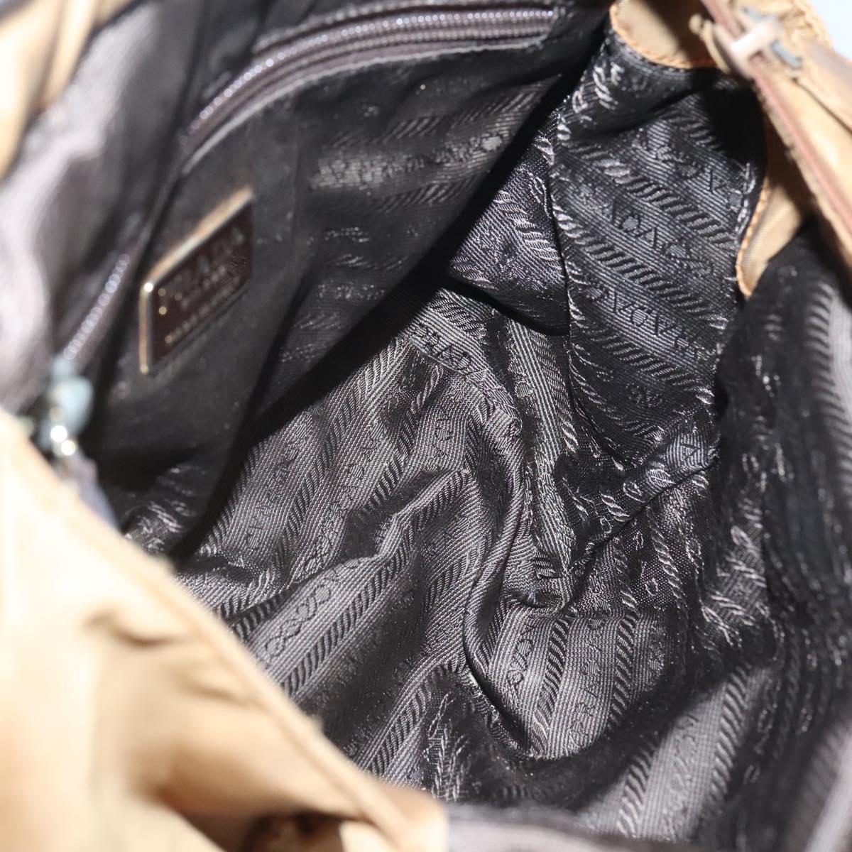 PRADA Hand Bag Nylon Brown Gold Auth 120116