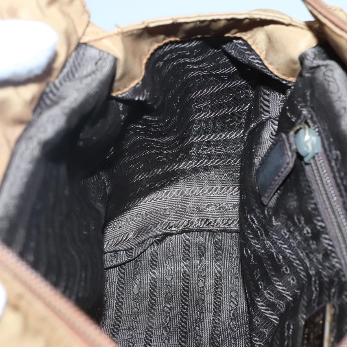 PRADA Hand Bag Nylon Brown Gold Auth 120116