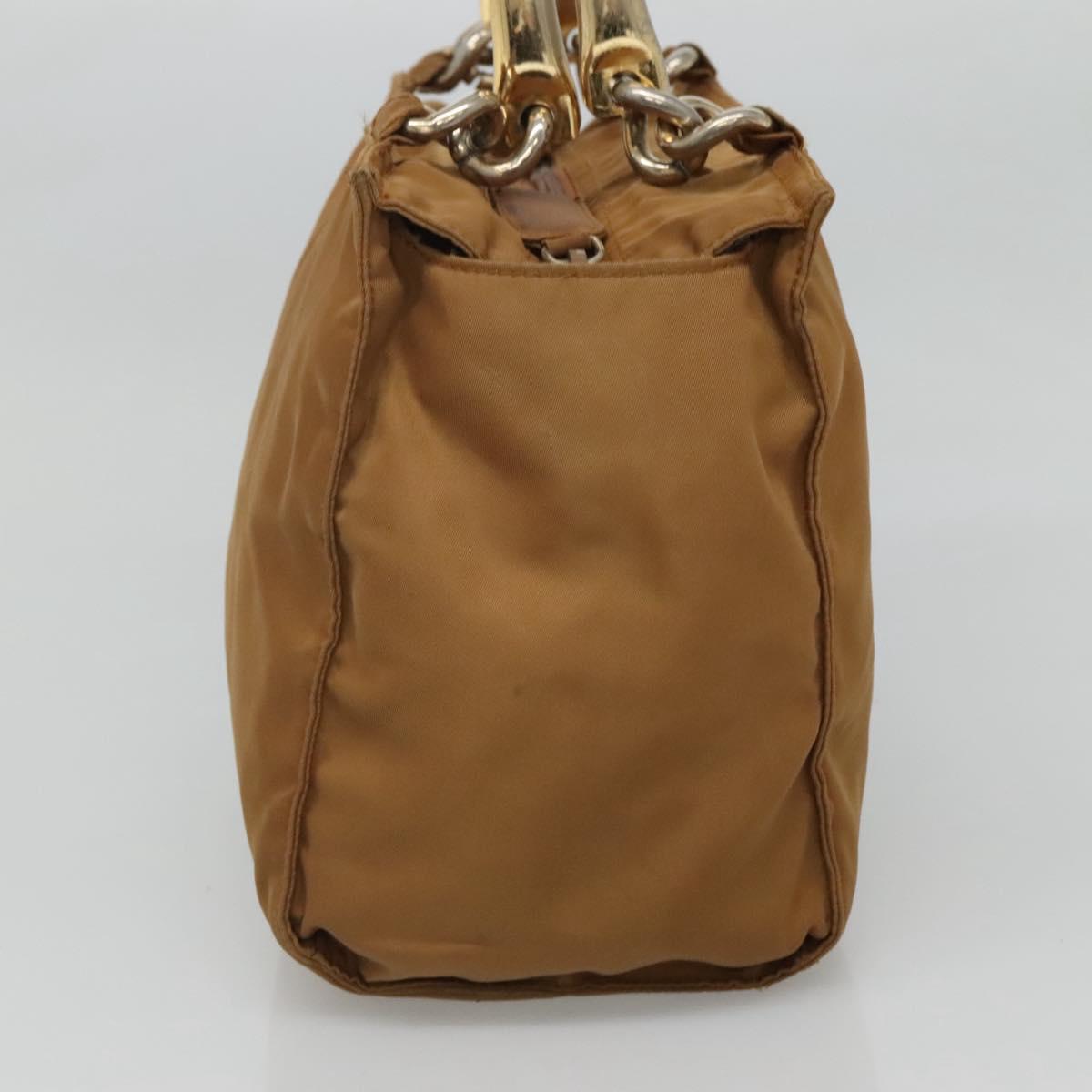 PRADA Hand Bag Nylon Brown Gold Auth 120116