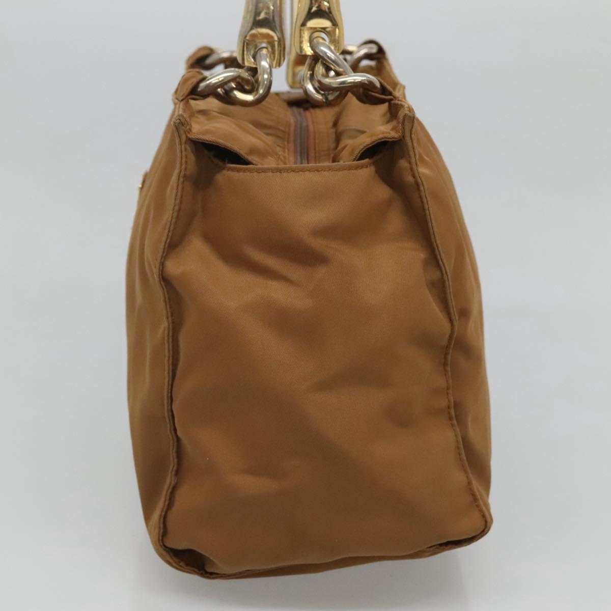 PRADA Hand Bag Nylon Brown Gold Auth 120116