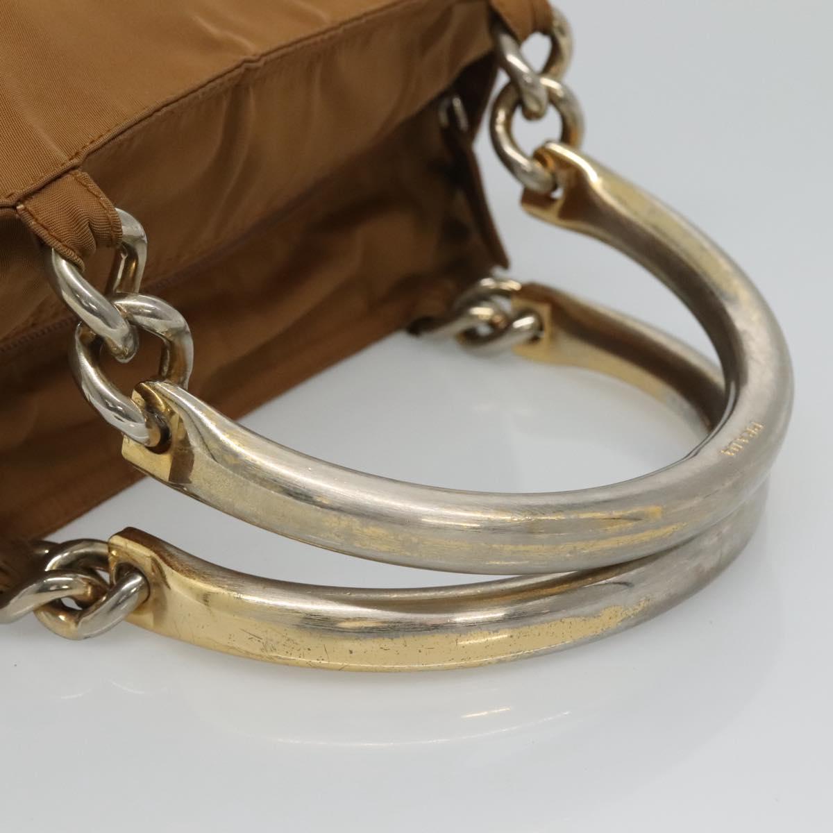 PRADA Hand Bag Nylon Brown Gold Auth 120116