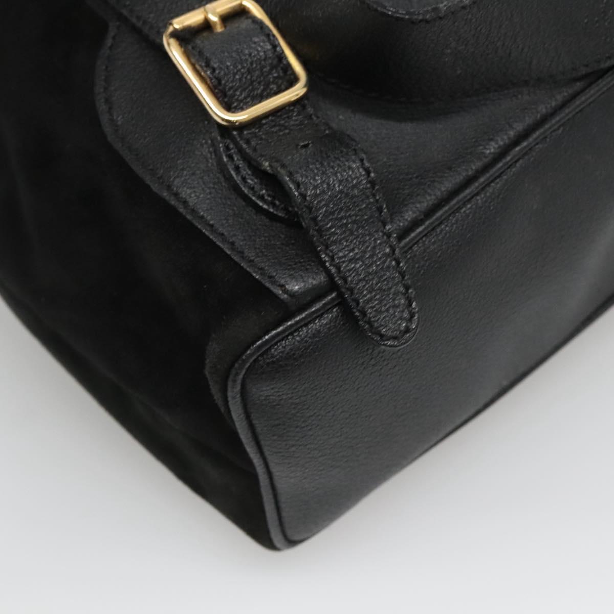 GUCCI Bamboo Backpack Suede Black Gold Auth 120117