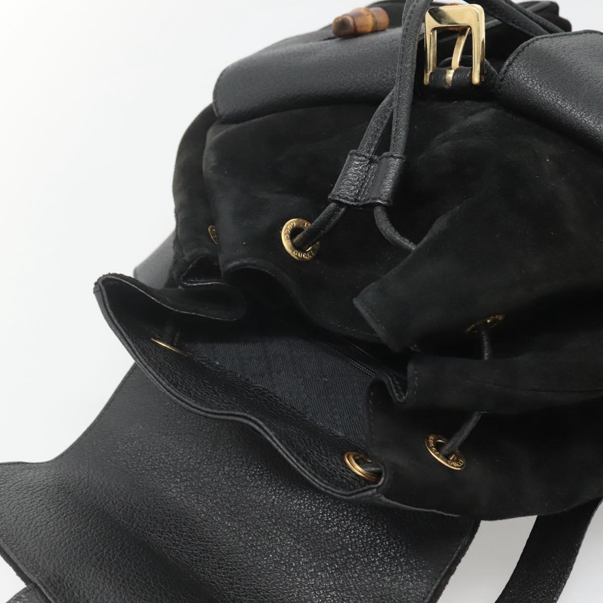GUCCI Bamboo Backpack Suede Black Gold Auth 120117