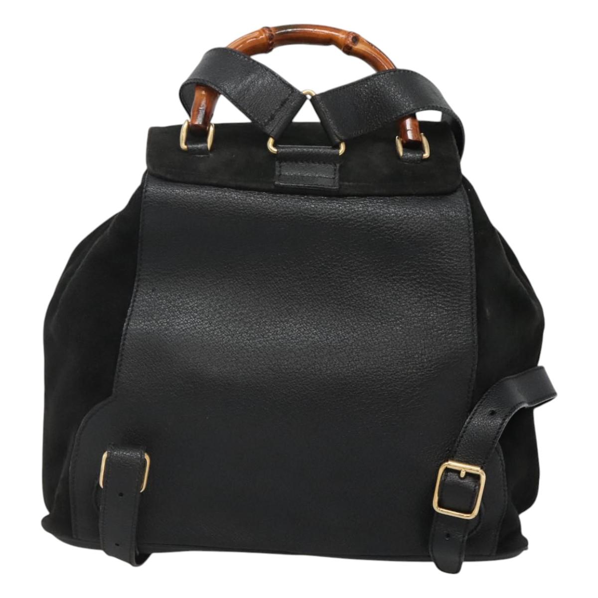 GUCCI Bamboo Backpack Suede Black Gold Auth 120117
