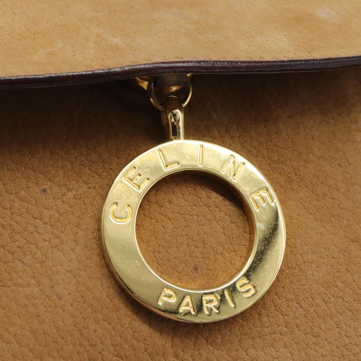 CELINE Shoulder Bag Suede Brown Gold Auth 120125