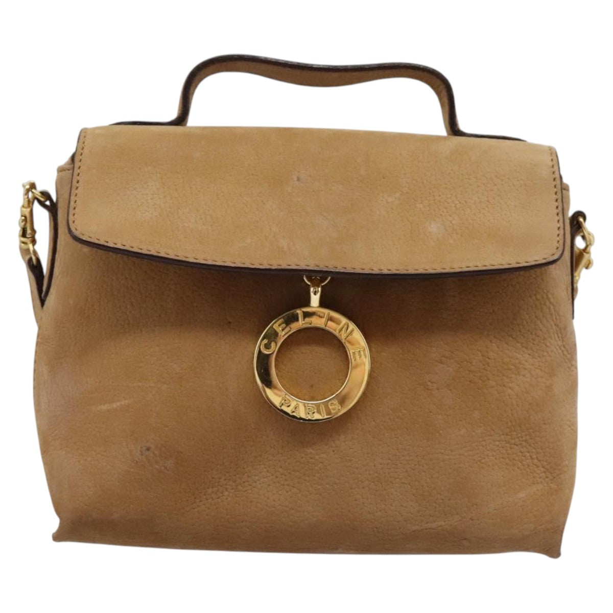 CELINE Shoulder Bag Suede Brown Gold Auth 120125