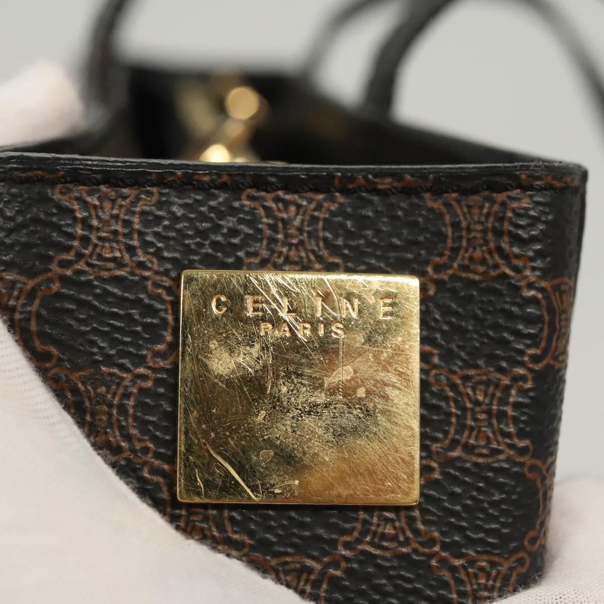 CELINE Macadam Canvas Hand Bag PVC Leather 2way Black Gold Auth 120130