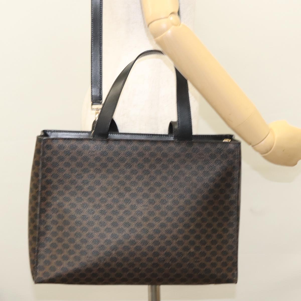 CELINE Macadam Canvas Hand Bag PVC Leather 2way Black Gold Auth 120130