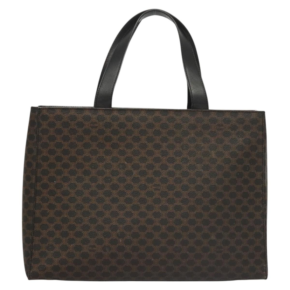 CELINE Macadam Canvas Hand Bag PVC Leather 2way Black Gold Auth 120130