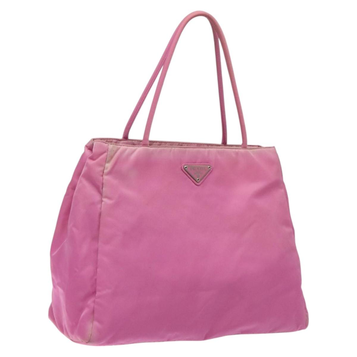 PRADA Hand Bag Nylon Pink Silver Auth 120133