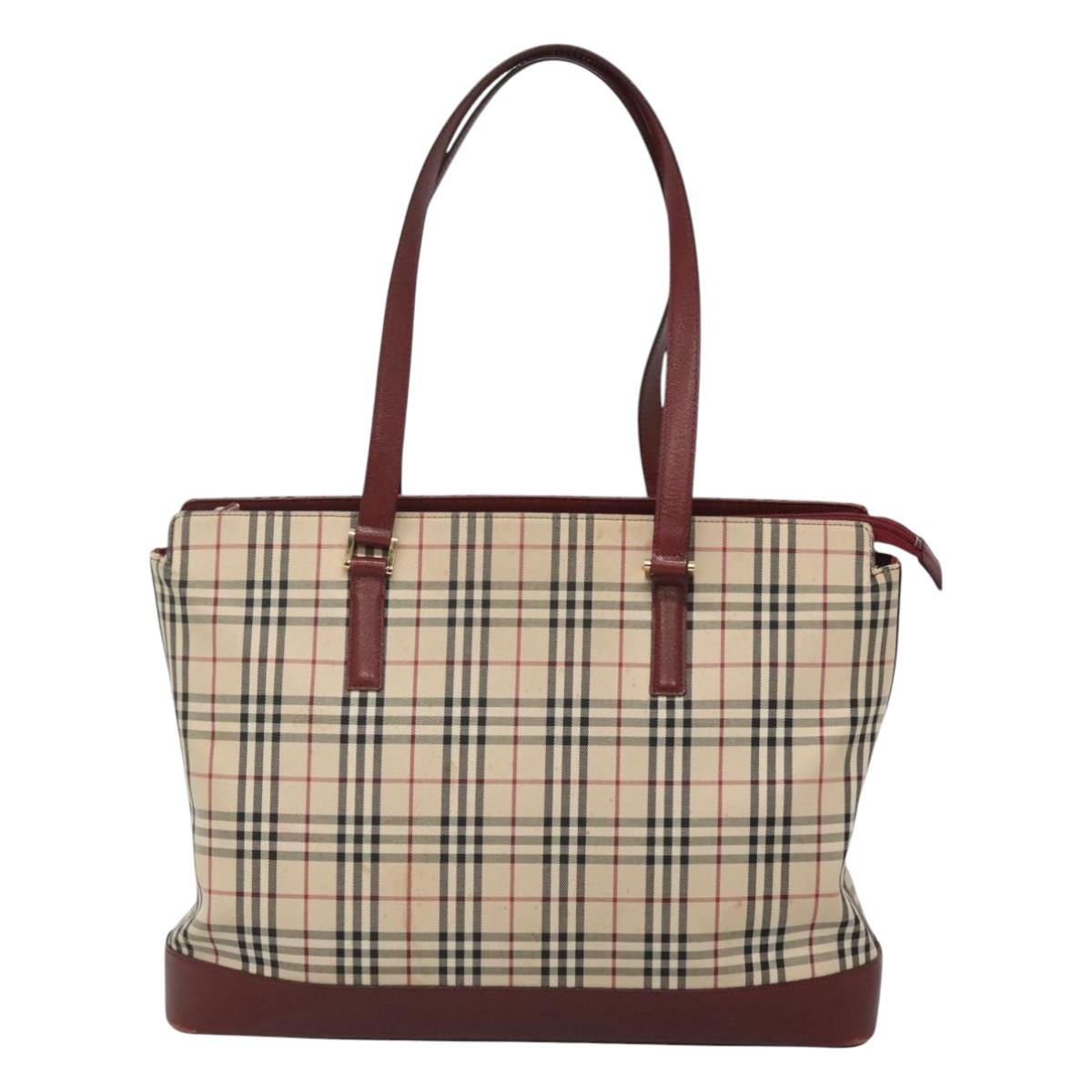 BURBERRY Nova Check Tote Bag Canvas Beige Gold Auth 120144