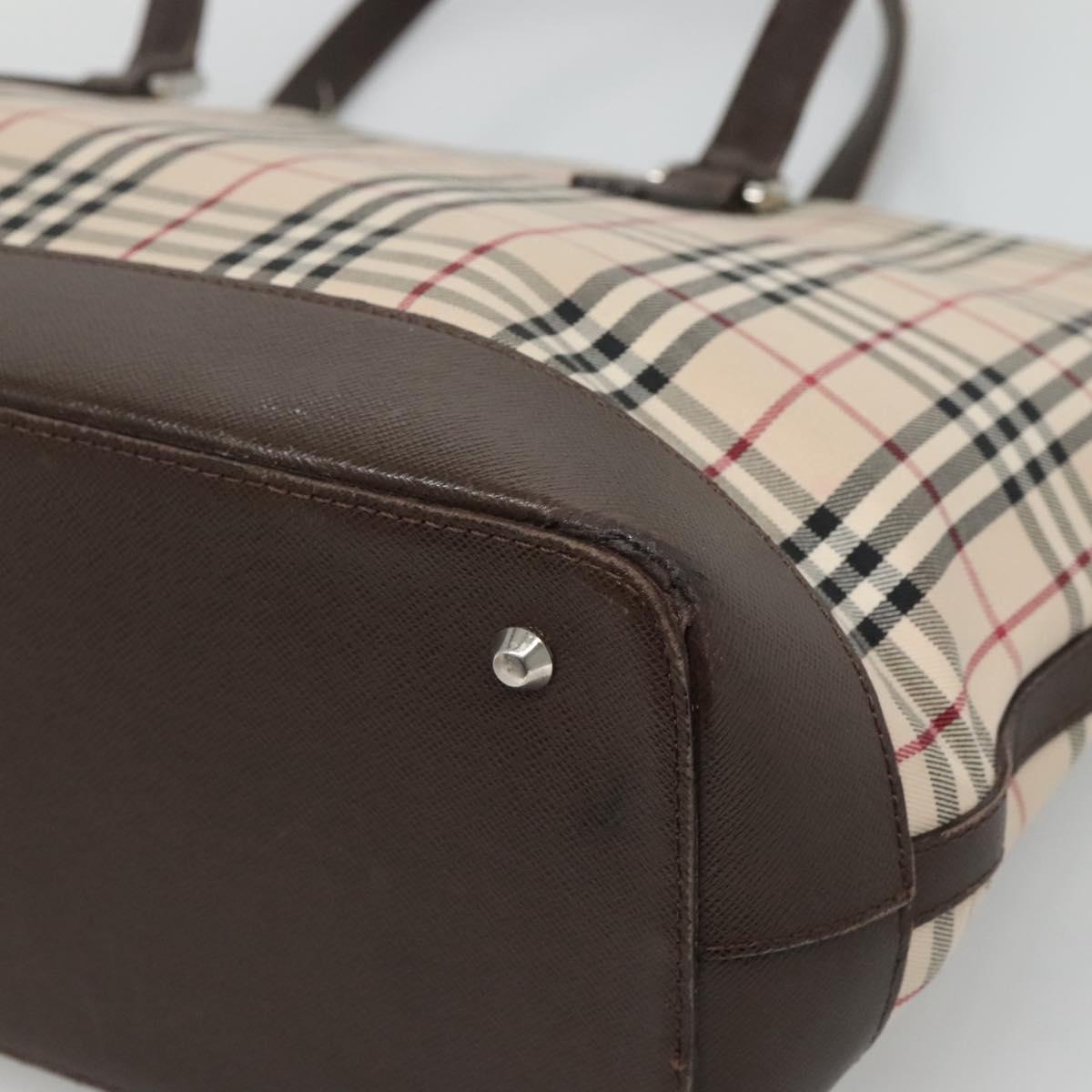 BURBERRY Nova Check Tote Bag Canvas Beige Silver Auth 120152