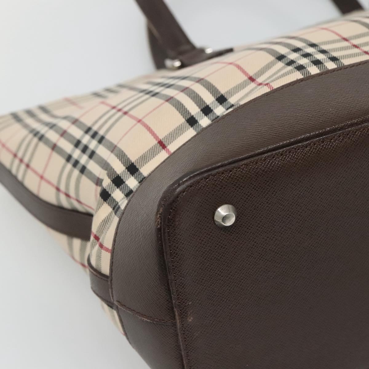 BURBERRY Nova Check Tote Bag Canvas Beige Silver Auth 120152