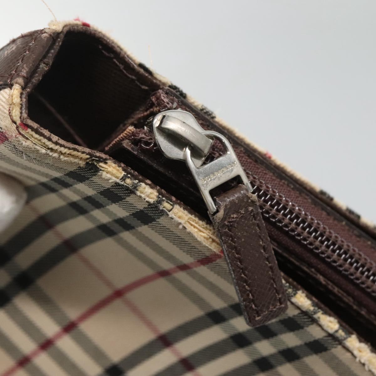 BURBERRY Nova Check Tote Bag Canvas Beige Silver Auth 120152