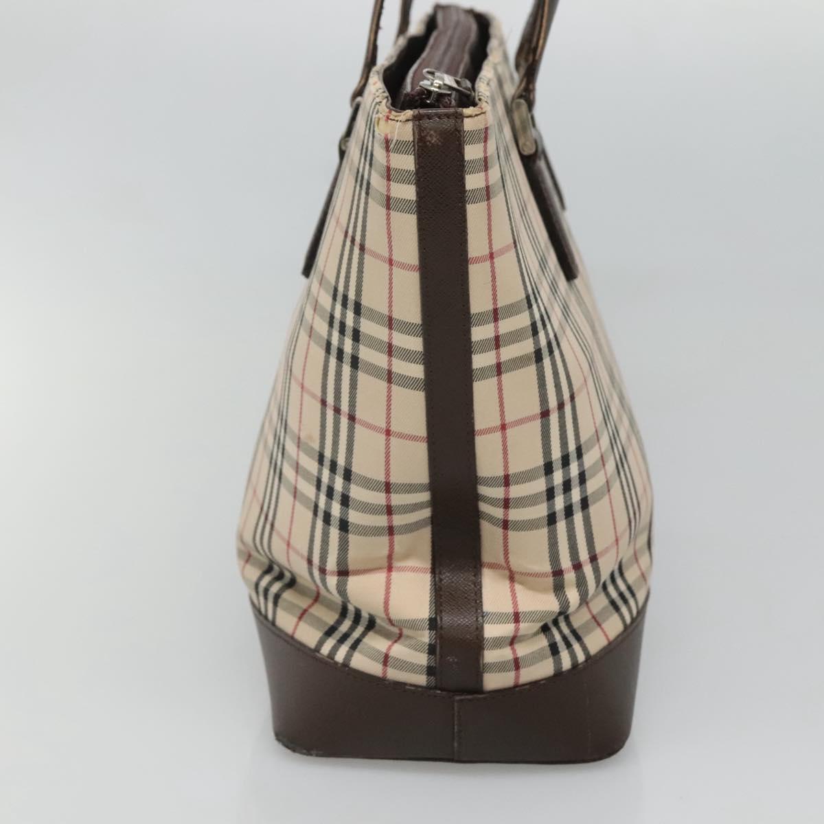 BURBERRY Nova Check Tote Bag Canvas Beige Silver Auth 120152