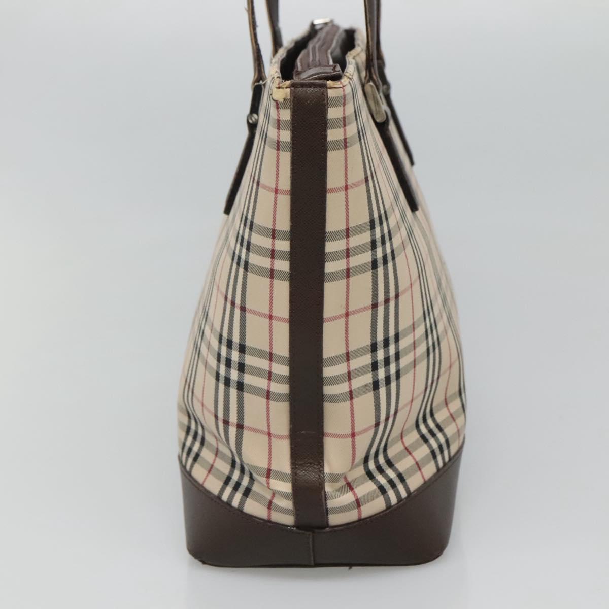 BURBERRY Nova Check Tote Bag Canvas Beige Silver Auth 120152