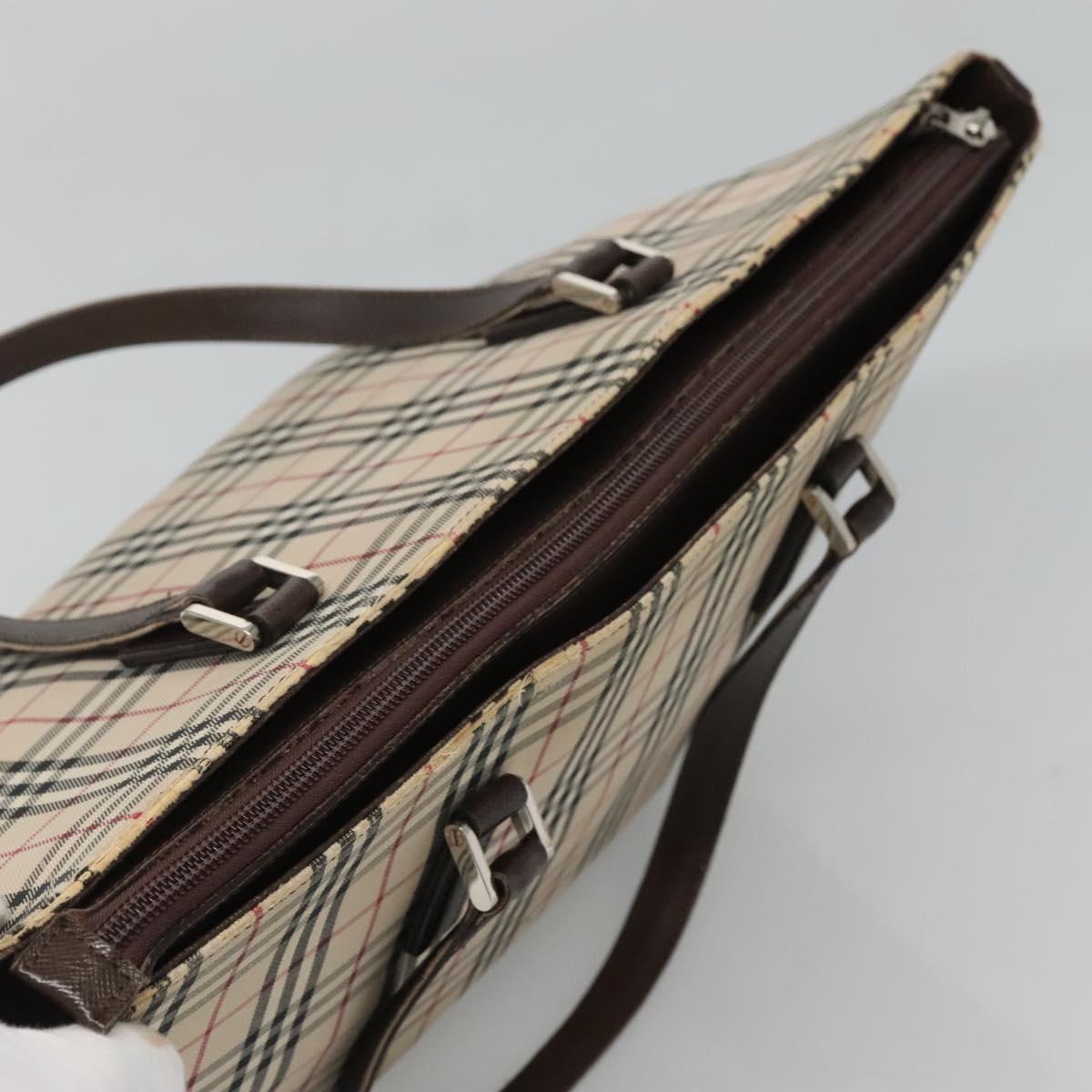 BURBERRY Nova Check Tote Bag Canvas Beige Silver Auth 120152