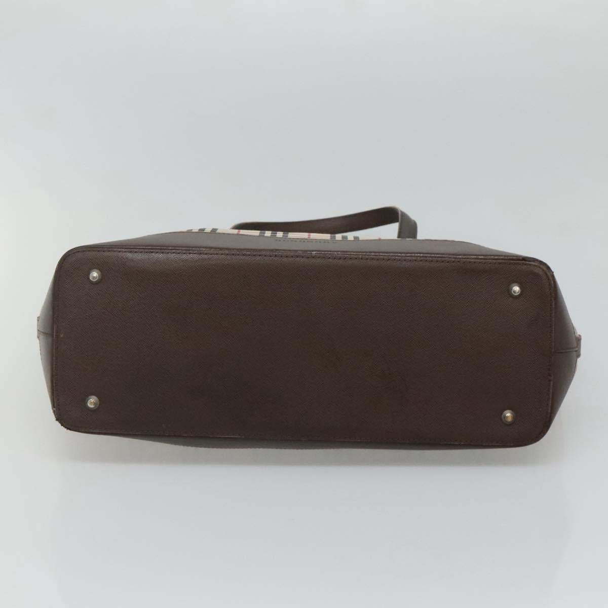 BURBERRY Nova Check Tote Bag Canvas Beige Silver Auth 120152