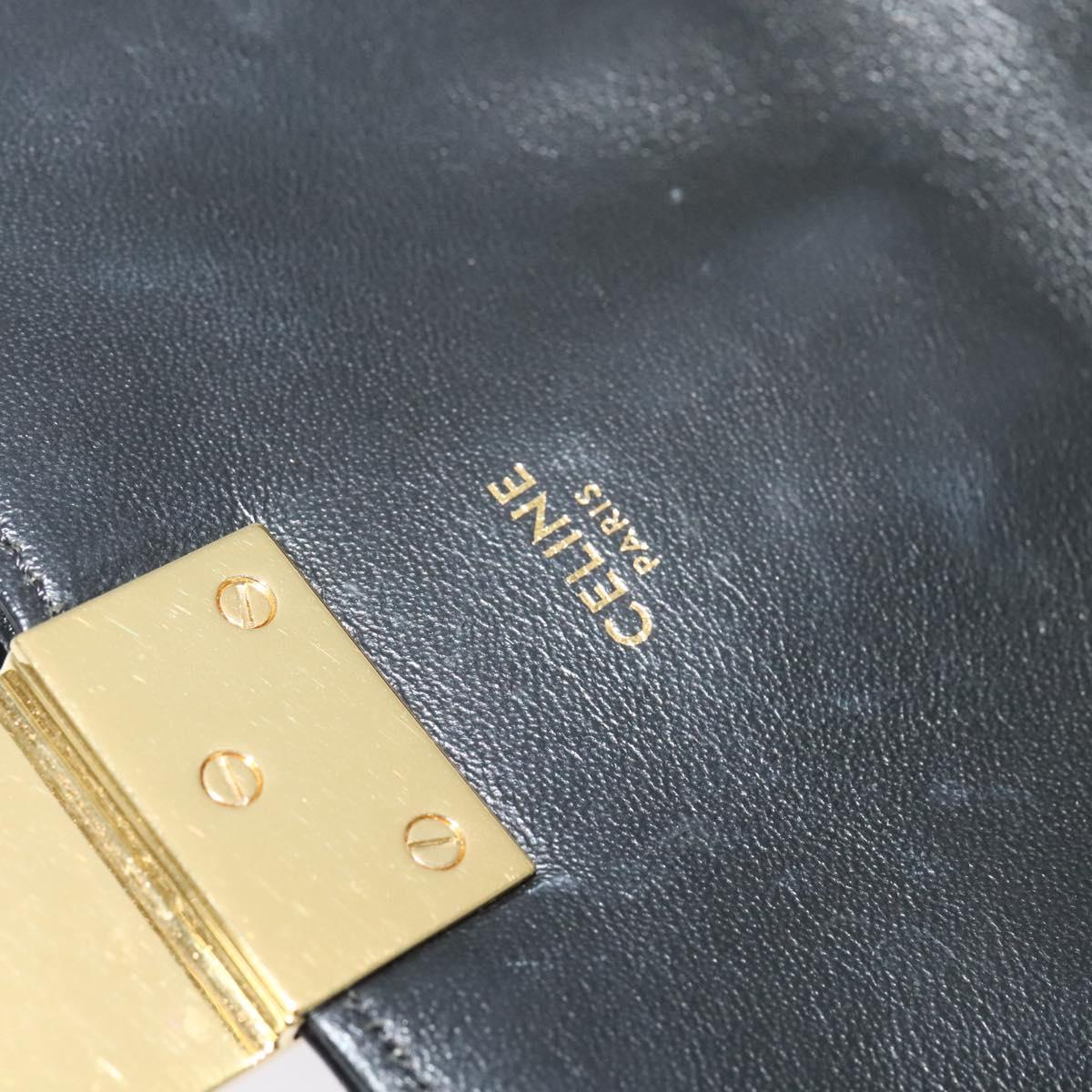 CELINE Chain Shoulder Bag Leather Silver Black gold Auth 120162