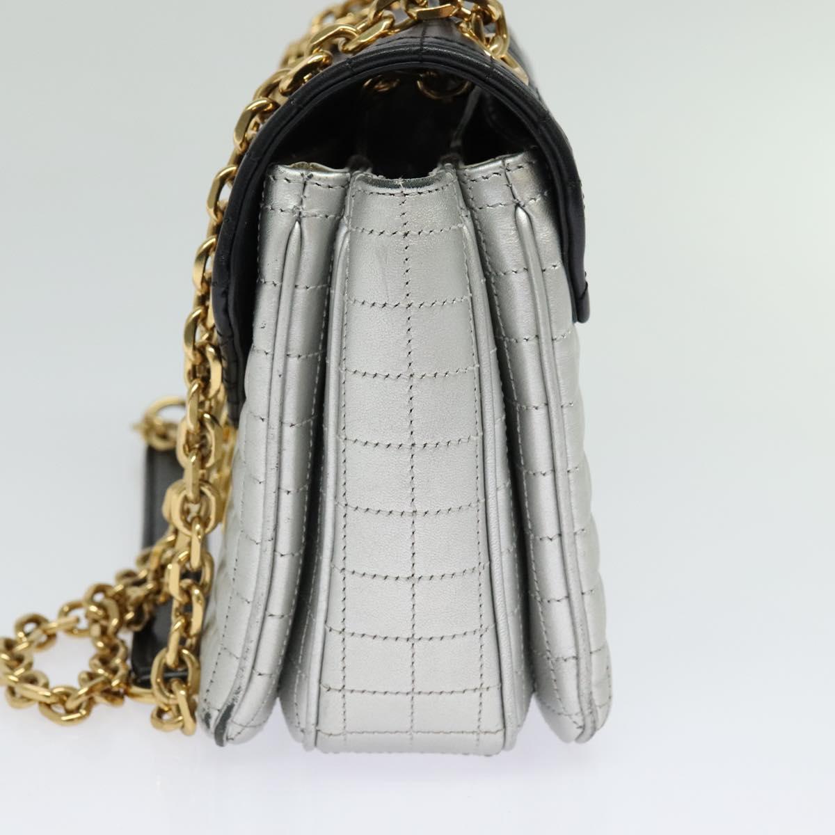 CELINE Chain Shoulder Bag Leather Silver Black gold Auth 120162