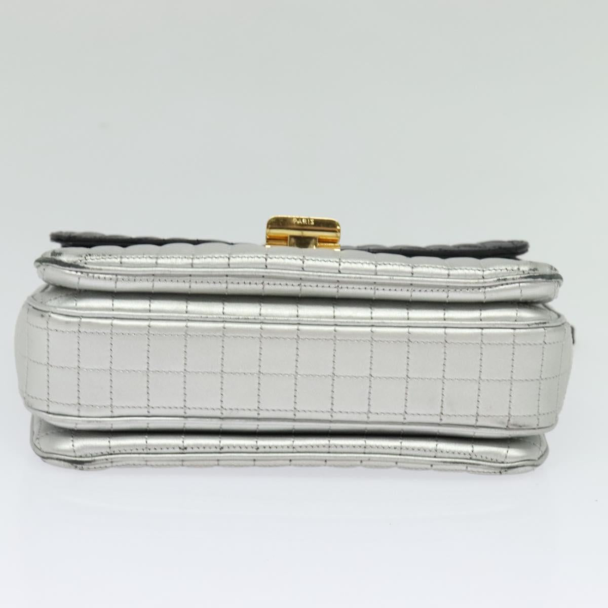 CELINE Chain Shoulder Bag Leather Silver Black gold Auth 120162