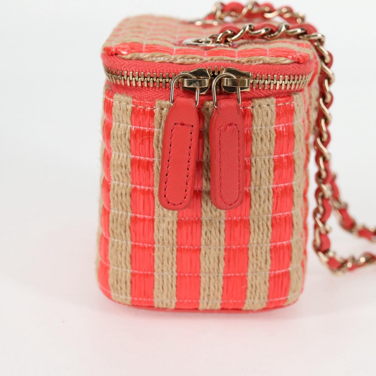 CHANEL Chain Shoulder Bag Straw Beige Gold CC Auth 120168SAM