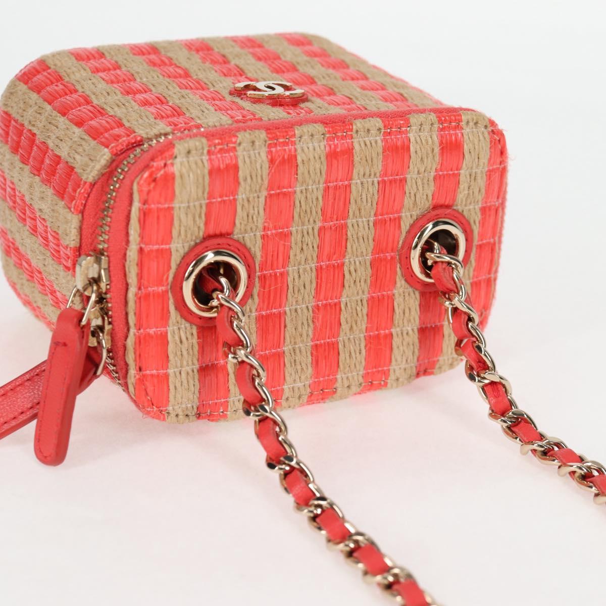 CHANEL Chain Shoulder Bag Straw Beige Gold CC Auth 120168AM